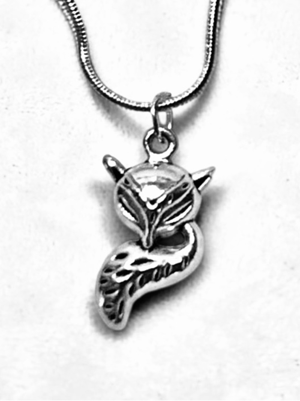 Silver Fox Pendant Necklace - Elegant snake chain Necklace. Handmade. - Picture 4 of 5
